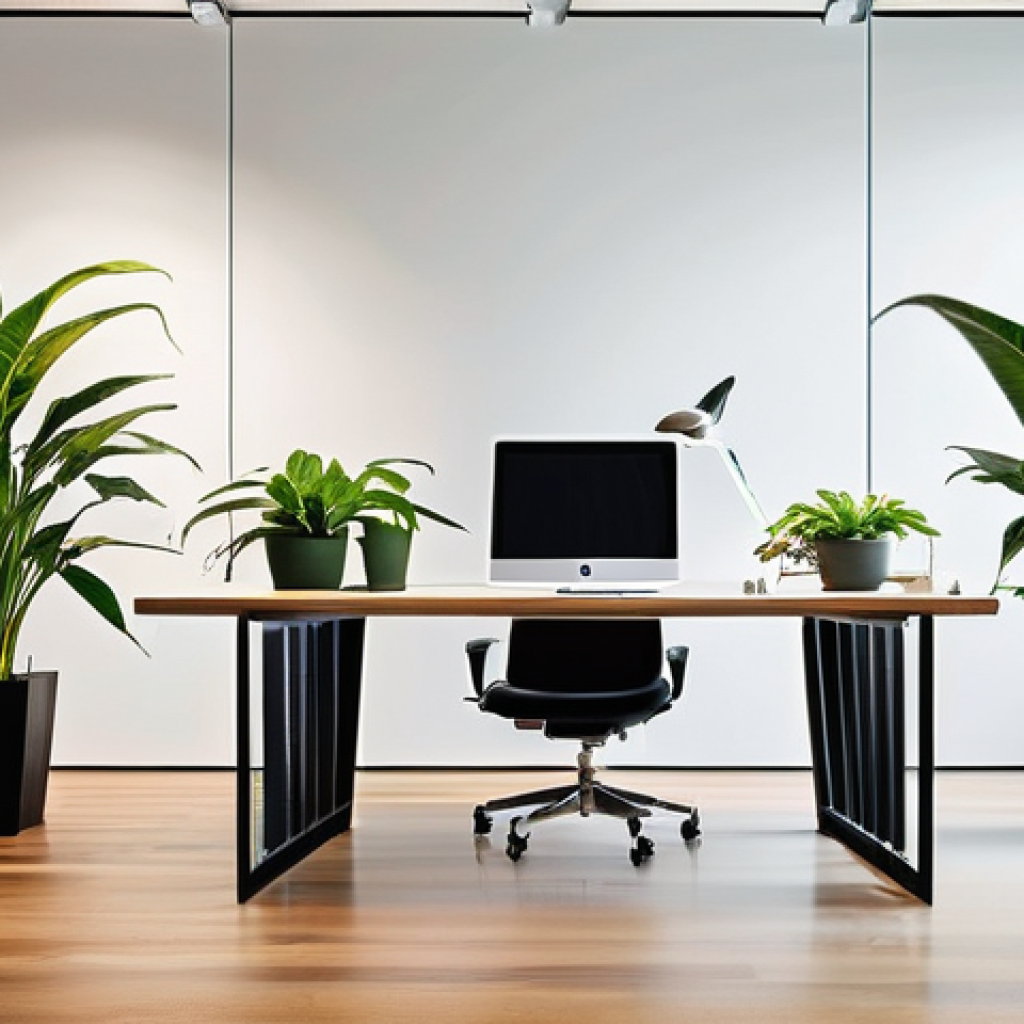 사무실 내 자연 요소 통합하기 - **Prompt:** A serene and brightly lit modern office interior, embodying biophilic design principles....