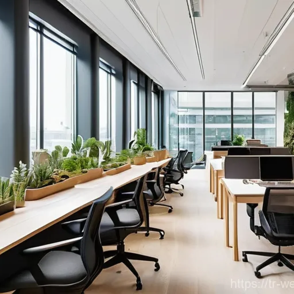 사무실 공간 최적화를 위한 웰니스 원칙 - **Prompt 1: Biophilic Office Oasis**
"An expansive, modern open-plan office bathed in soft, ampl...