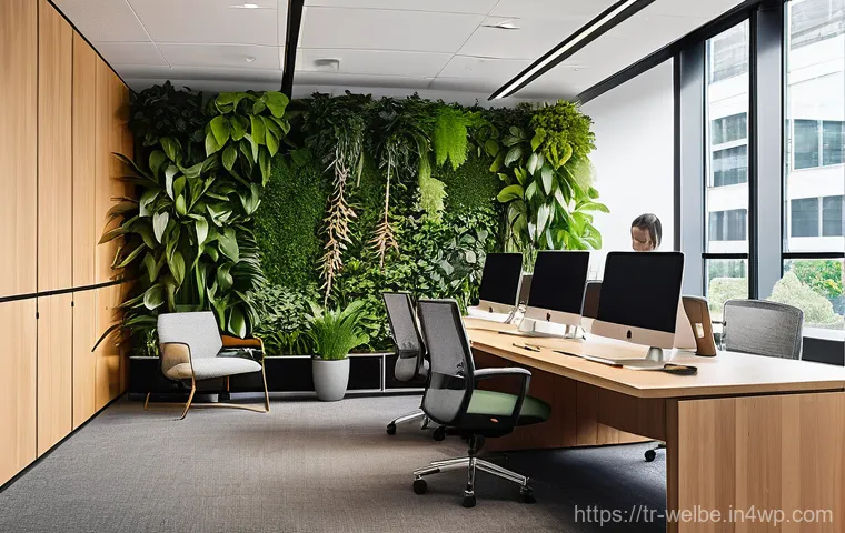 사무실 내 역동적인 작업 환경 만들기 - Prompt 1: Dynamic Biophilic Hybrid Office Space**
