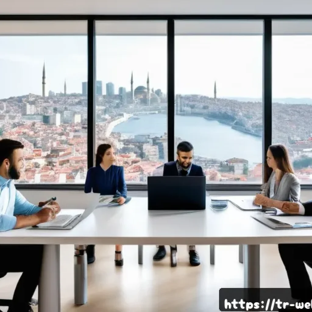 사무실 내 직원의 만족도 향상 방법 - A modern Turkish office environment showcasing an open-plan workspace with diverse employees engaged...