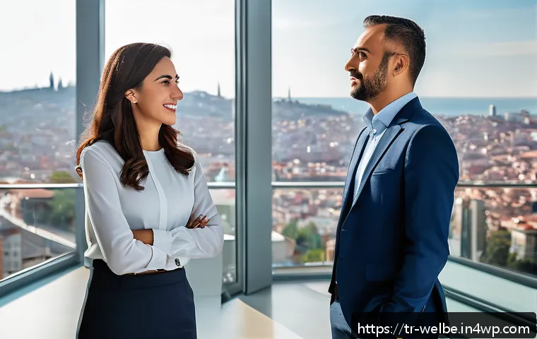 사무실에서의 정서적 안전망 구축하기 - A modern Turkish office setting showing a diverse group of employees engaged in active listening dur...