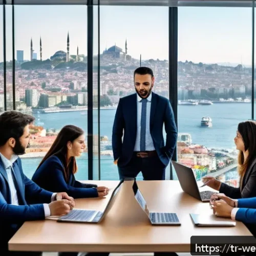 Home 30 사무실 내 직원 참여 프로그램 개발하기 - A modern hybrid office scene in Istanbul featuring a diverse group of Turkish employees engaging in ...